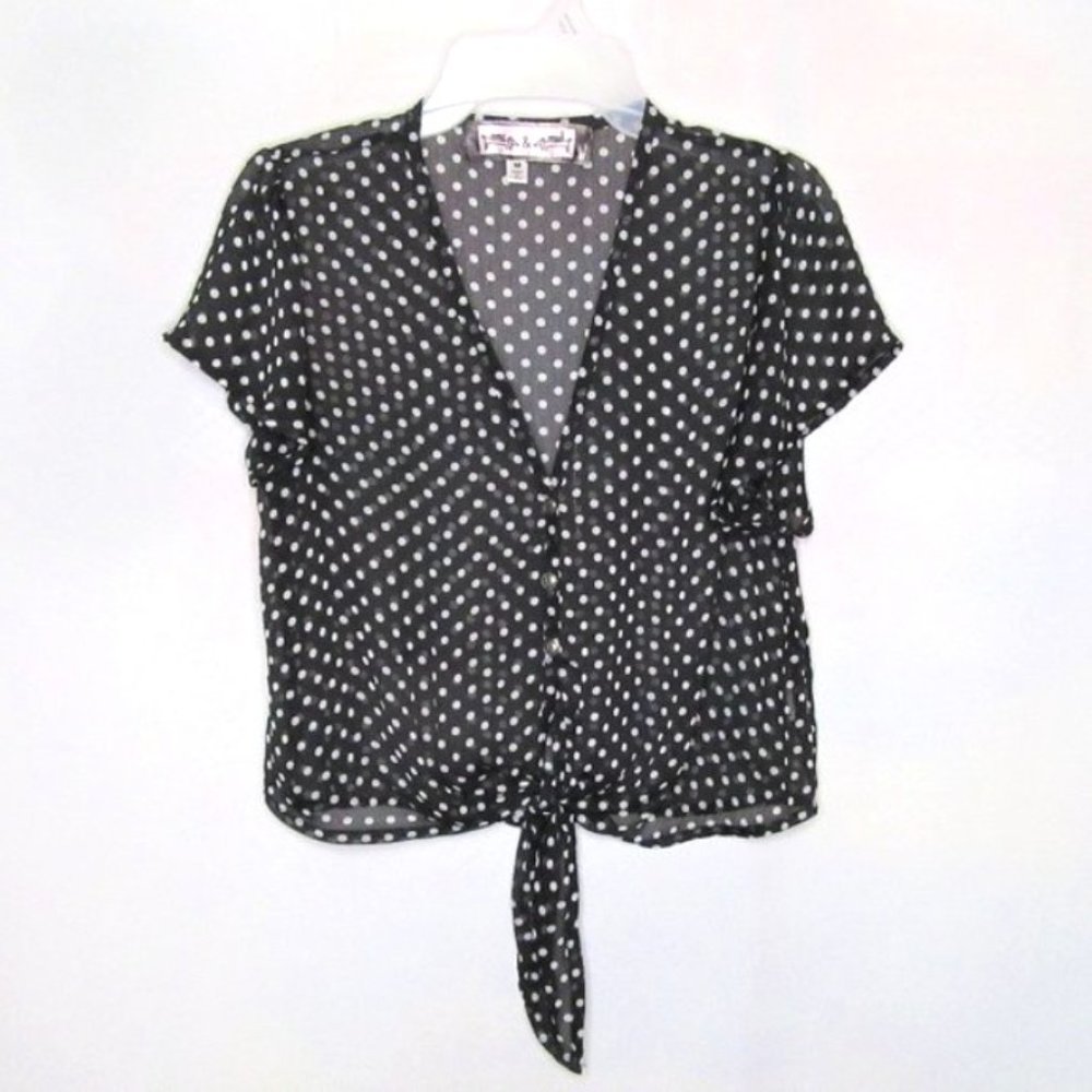Oona & Maud Women's Polka Dot Sheer Crop Top, Short Sleeve